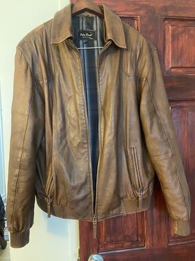 Men's Brown Genuine Leather Bomber Jacket